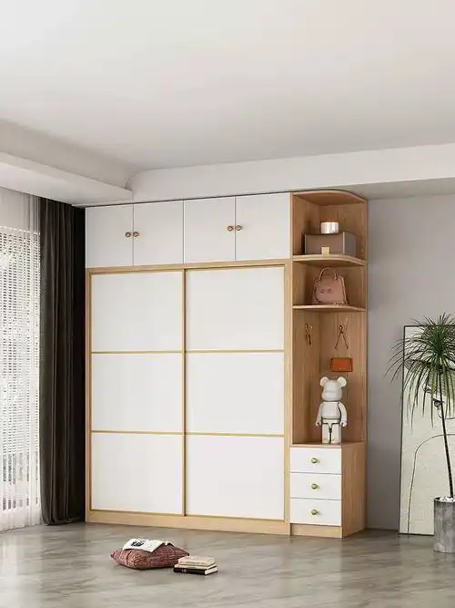 现代简约家用卧室两门实木轻奢大衣橱经济主卧储物推拉移门大衣柜