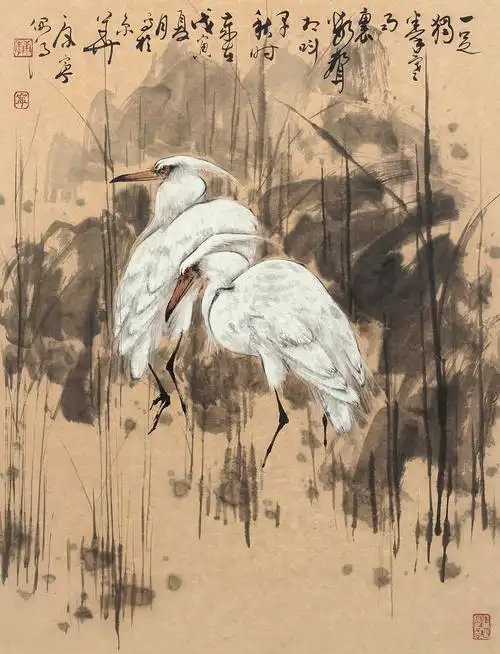 康宁白鹭镜心设色纸本