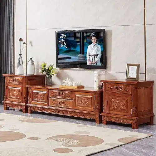 红木电视柜花梨木新中式全实木电视柜客厅仿古雕花储物地柜