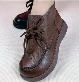 2024秋冬新款景本色头层真牛皮软底小皮鞋女时尚马丁靴防滑短靴潮