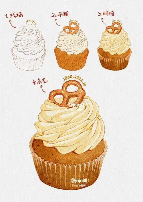 超简单ipad水彩美食教程纸杯蛋糕0708