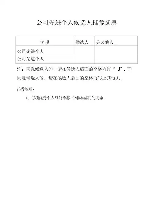 公司先进个人候选人推荐选票_第1页