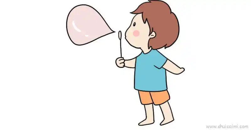 吹泡泡的主题简笔画