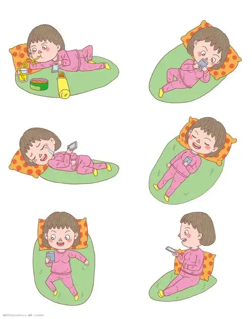 卡通手绘人物躺着玩手机女孩系列