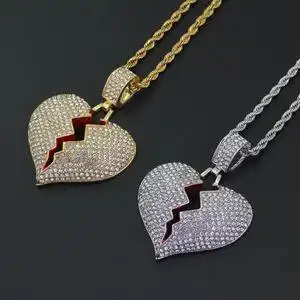 嘻哈说唱爱心项链小鬼王琳凯同款心碎形状男女伤心破碎的心吊坠
