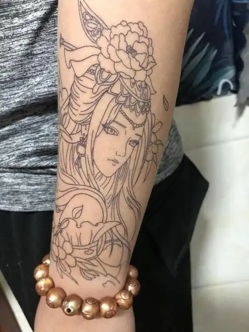 纹身贴半臂割线艺伎落泪艺伎线条艺伎水男女社会纹身贴半臂纹身贴果汁