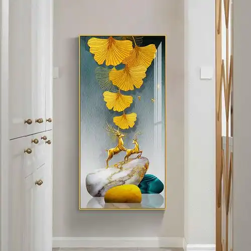 入户门正对墙挂画正对门玄关装饰画家庭轻奢高端餐厅壁纸画进门墙