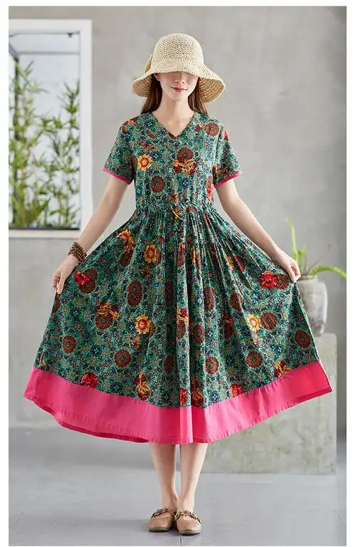 妈妈装中长款棉麻连衣裙(货号 ce1927)