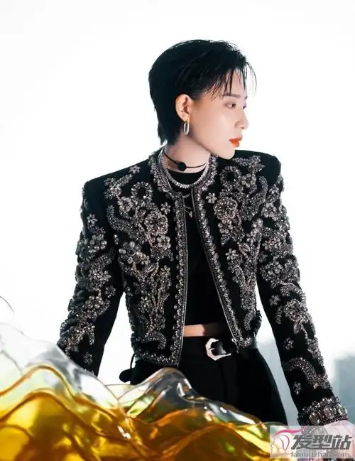 李斯丹妮刺绣宫廷风露腰造型利落湿短发华丽帅气酷飒十足