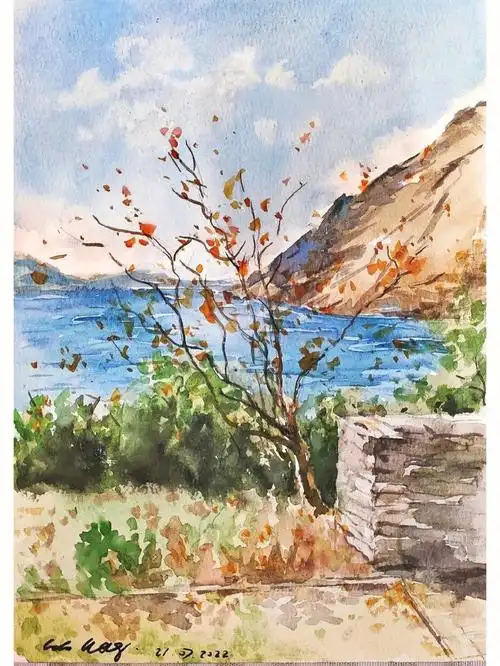 皇后镇的某一处风景水彩风景画练习