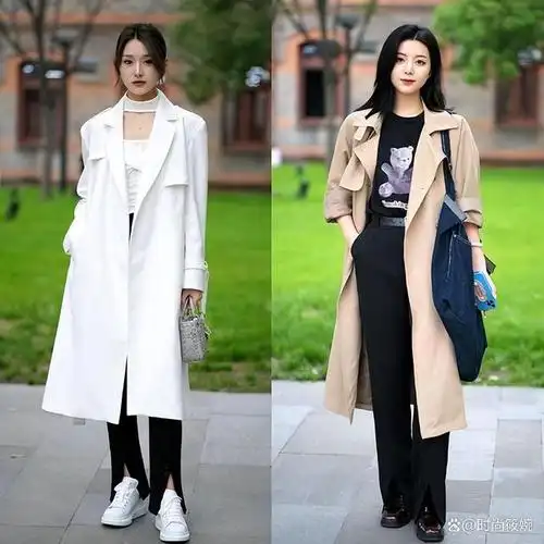 穿风衣配什么裤子好看看深圳街拍就知道阔腿和紧身的差距真大