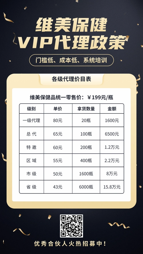 黑金大气保健品销售代理价目表手机海报
