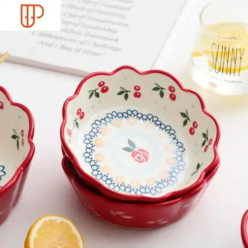创意樱桃陶瓷碗家用可爱汤碗餐具碗碟套装网红ins个性大碗日式 国泰家