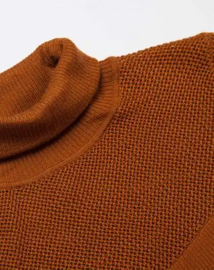 棕褐色通勤修身高领长袖针织衫