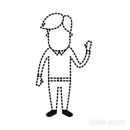 带有发型设计和服装矢量图的虚线造型人