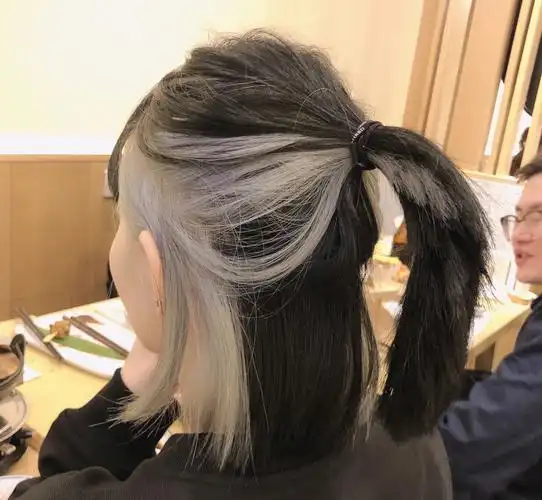 烟熏黑色的头发下挑染这个银色整体感觉毫不违和
