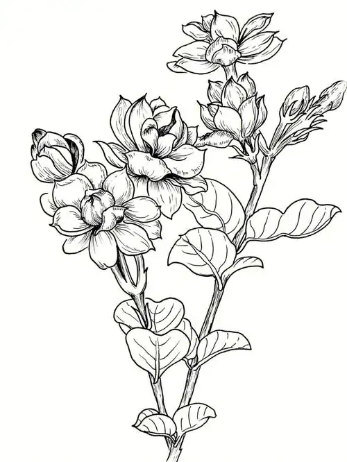 线描手绘花卉临摹茉莉036