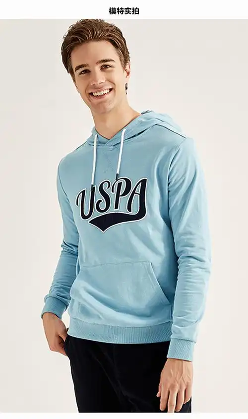 美国马球协会男秋季薄款外穿套头上衣连帽青年英文印花男卫衣