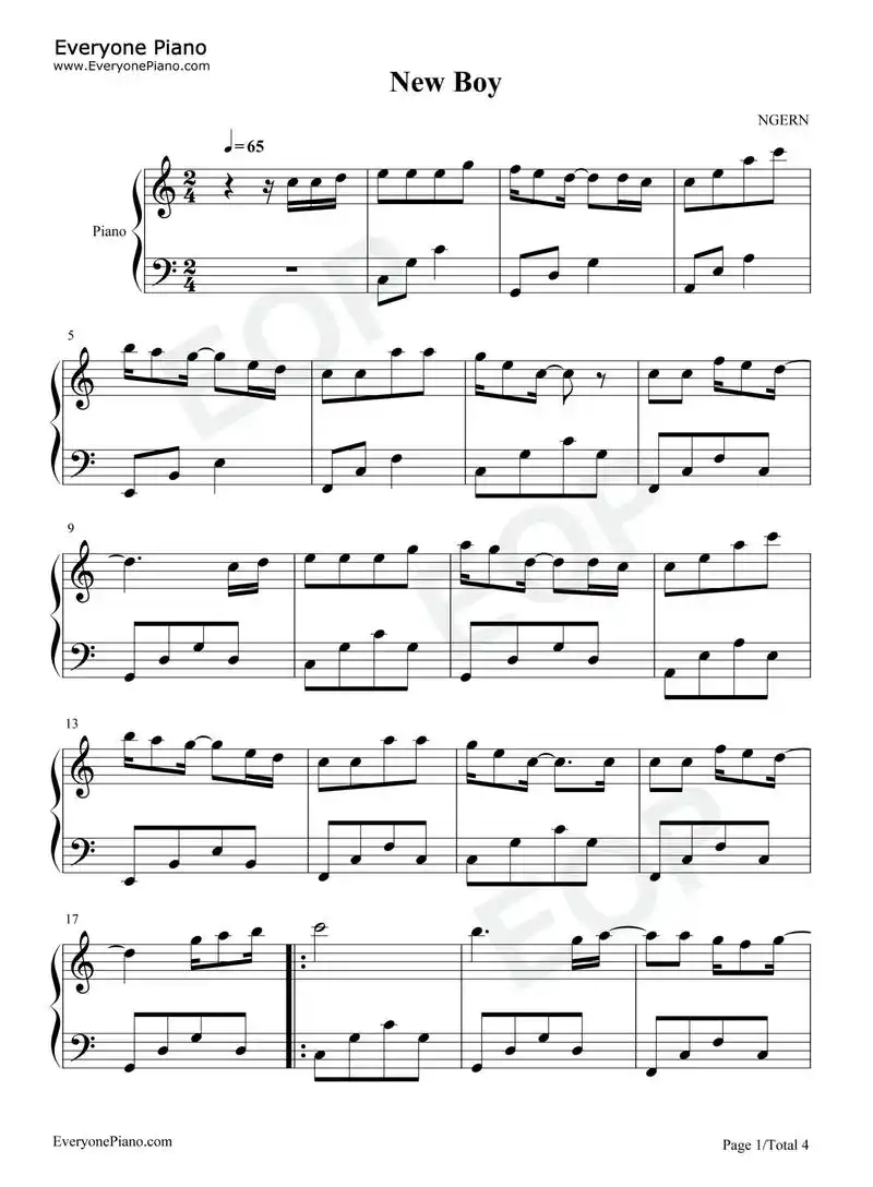 《new boy》-房东的猫.#五线谱 #简谱 #钢琴谱   - 抖音