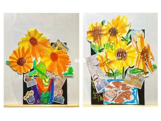 儿童画手绘拼贴|梵高的向日葵