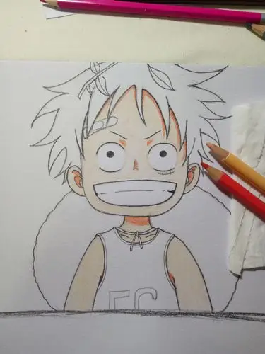 彩铅手绘草帽小路飞步骤图