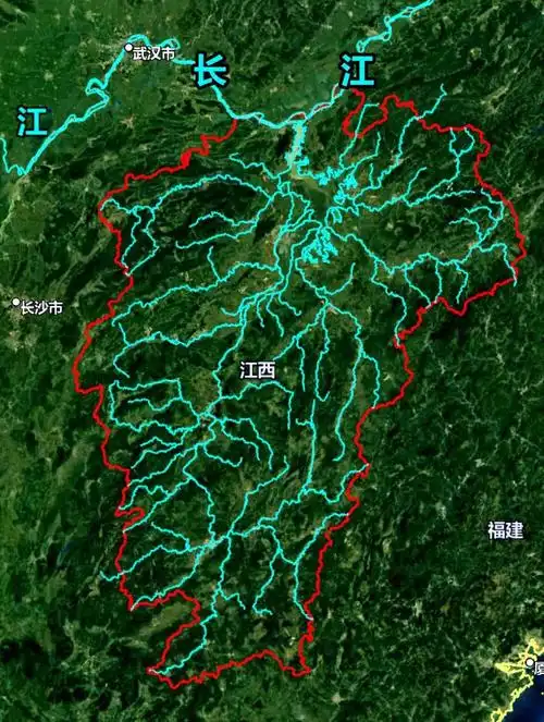 江西的鄱阳湖水系,遍布全省但江西的水运条件虽好,却偏居一隅,只有