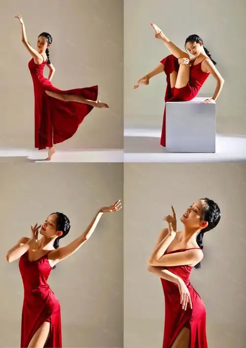 舞蹈摄影红色现代舞裙