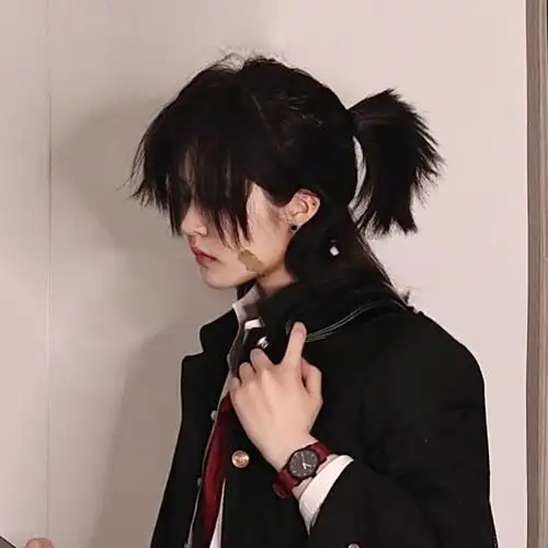 网红武士头假发男日系帅气中性风鲻鱼头蓬松自然狼尾