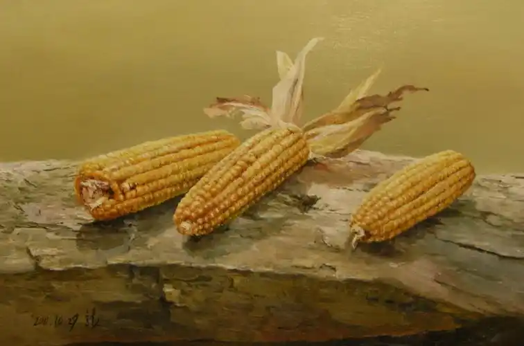 作品名称:三个玉米 亚麻布 60x90cm