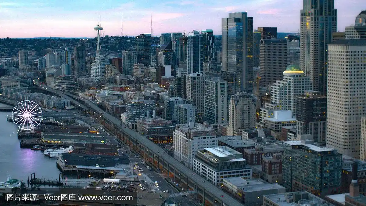 鸟瞰图西雅图华盛顿市中心摩天大楼