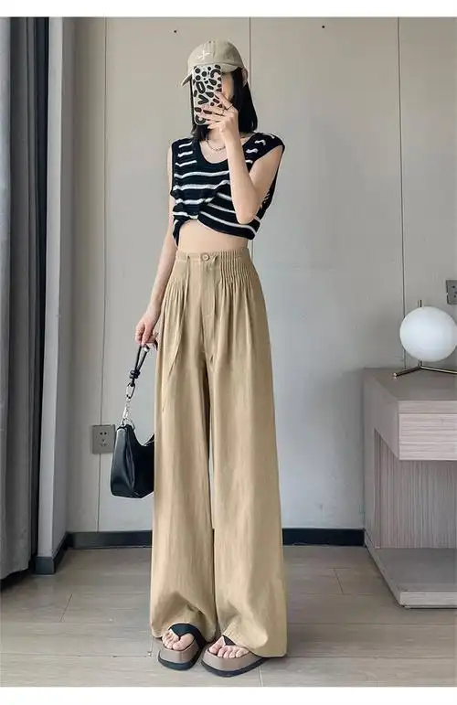 实拍现货2024夏季新款天丝亚麻阔腿裤女高腰棉麻薄款