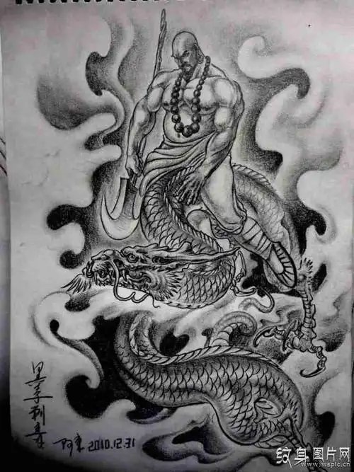 满背降龙罗汉纹身及手稿欣赏,转世济公终修正果