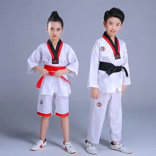 跆拳道儿童衣服纯棉短袖男女服装夏装拳道初学者儿童演出服