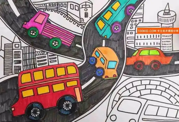马路上的车儿童画 马路上的车儿童画文字描述