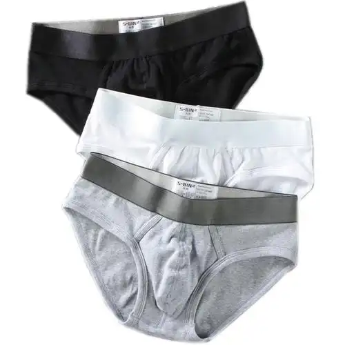 磨蹭先生内裤三角裤纯棉性感低腰吊环白色纯色男三角内裤