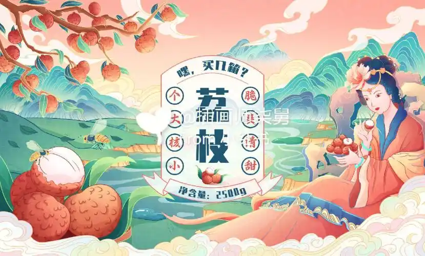 水果包装插画荔枝国潮插画