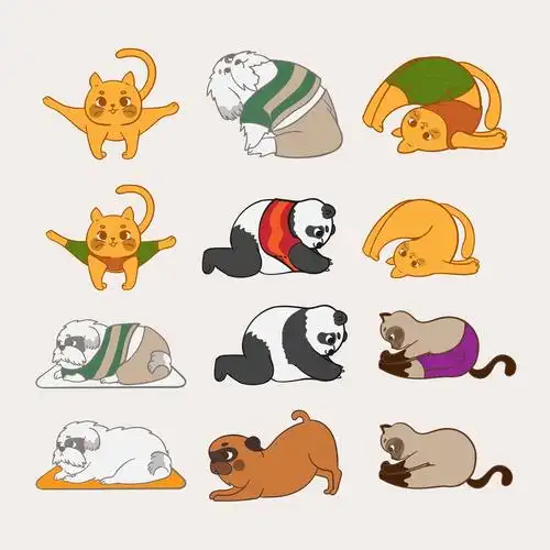 做瑜伽的动物手绘卡通插画元素