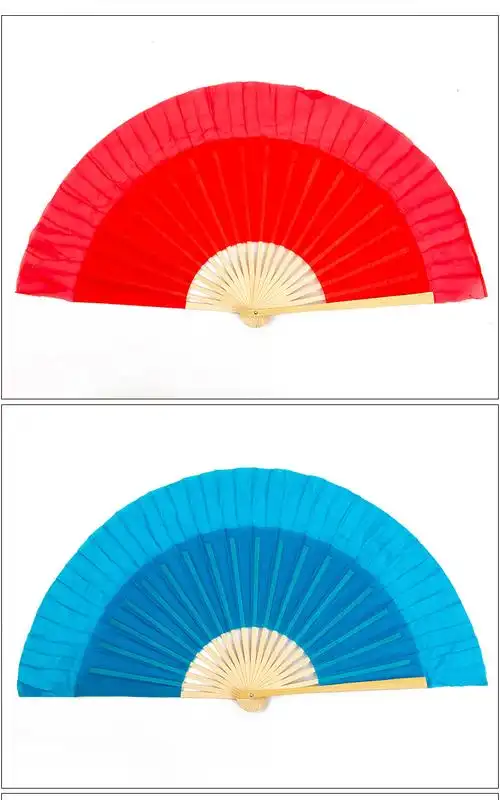 秧歌扇子8寸真丝扇子舞蹈胶州秧歌云南花灯扇儿童考级练功跳舞 黄色