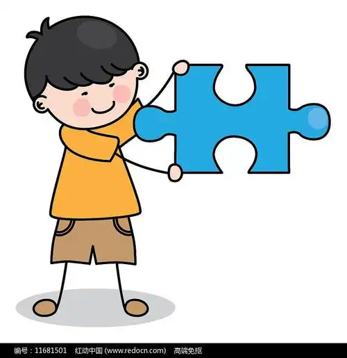 手绘卡通拿着拼图的男孩