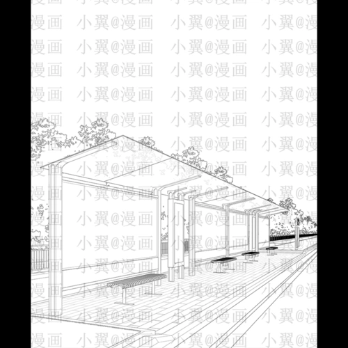 场景线稿公交车站台