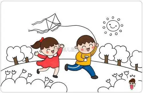 画以上的七个步骤一幅彩色的小猪佩奇一家四口放风筝简笔画图片就画好