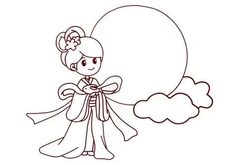 中秋节嫦娥的简笔画彩色画法步骤图解教程