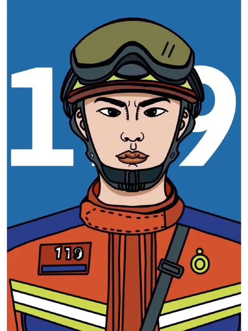 插画|消防员119人员平板头像绘画设计