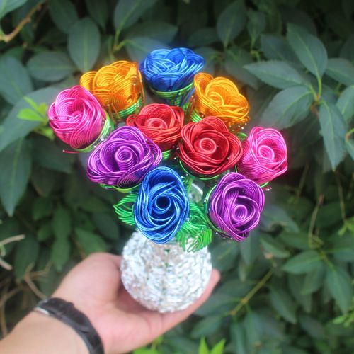 铝线手工艺制作玫瑰花金属丝编织花瓶情人节礼物创意家居装饰礼品