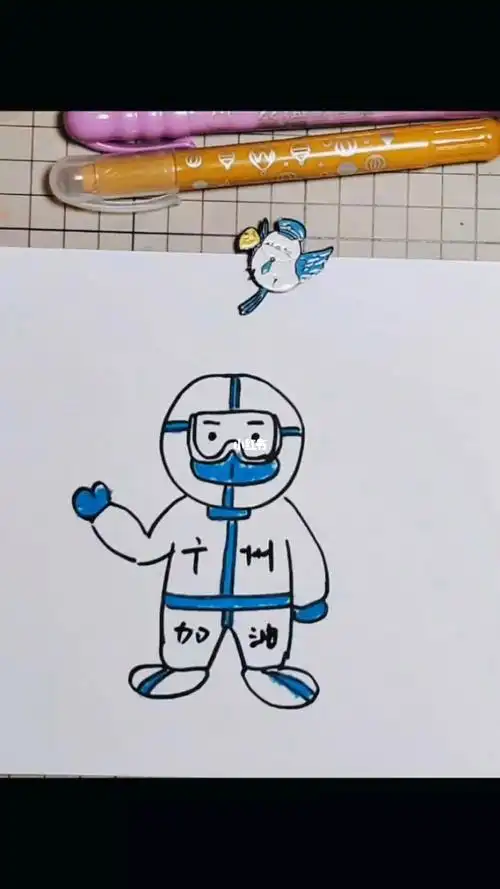 教你画个大白一起给广州加油儿童简笔画