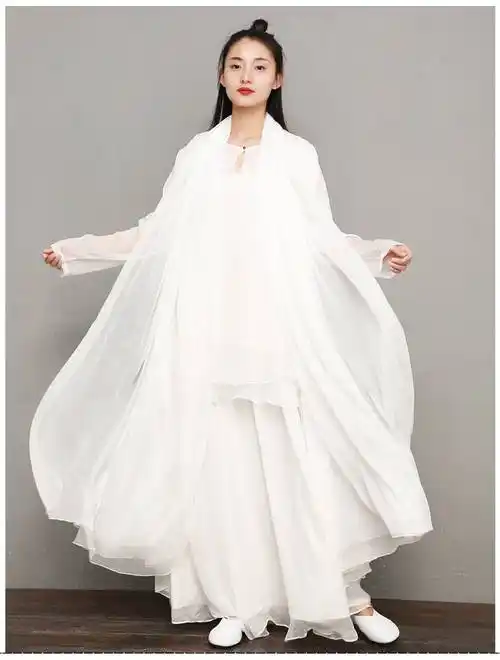 禅舞服女禅舞女人服装新款超仙禅意服白衣黄色混纺禅意女装中国风中式