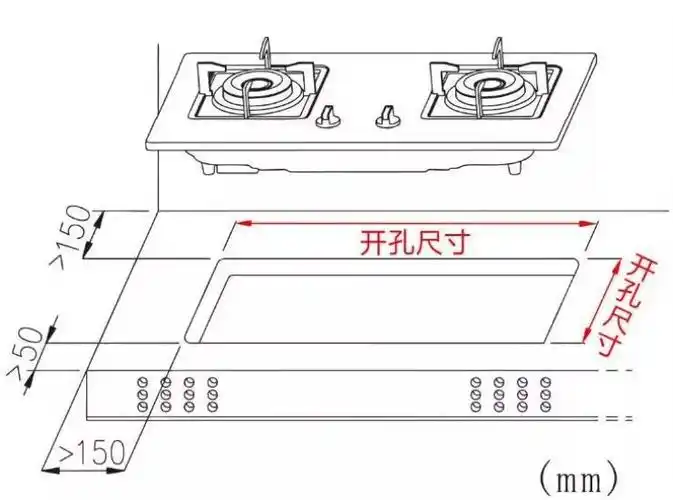 大小或参照说明书对灶台进行开孔,如果是以旧换新先测量好安装孔尺寸