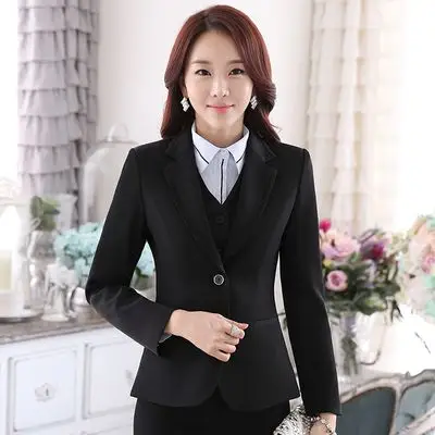 秋冬季韩版时尚职业装长袖套装西装女装公务员酒店美容院工作服女