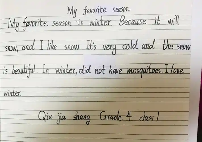 english writing for grade four "my favorite season".