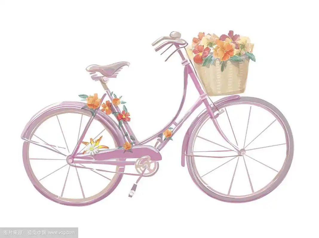 水彩画的一辆粉红色的自行车